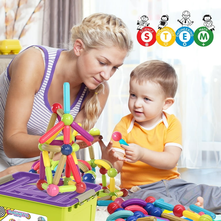 Huaker 88 Piece Magnetic Balls and Rods Set,Magnetic Building Toys Colorful  DIY STEM Building Blocks Sticks for Ages 3+ Year Old Children Boy Girl