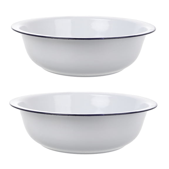 OUNONA Set of 2 Large White Enamel Basins, Thickened Design for Washing Vegetables, Mixing, and Kitchen Use