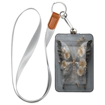 PU Leather Badge Holder ID Badge Holder with Lanyard for Cards & Credentials Silver and Black Butterfly