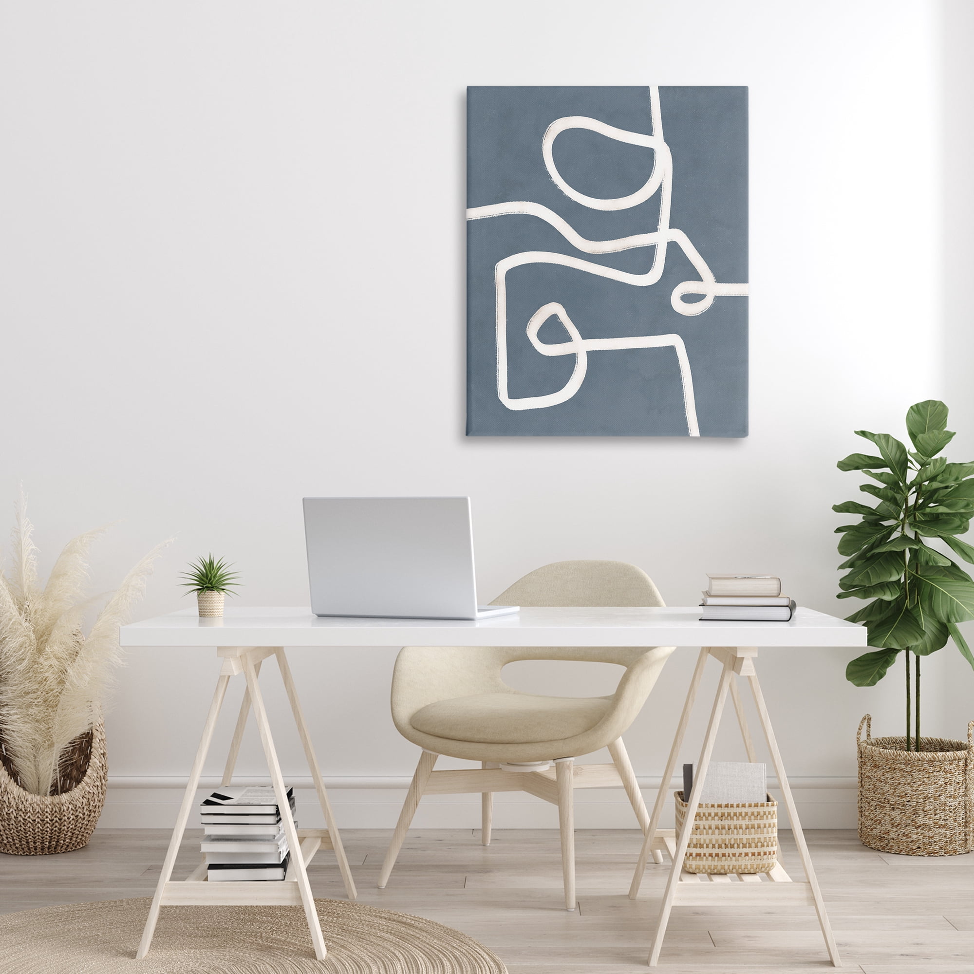 Stupell Industries Free Line on Blue Abstract Painting Gallery Wrapped Canvas Art Print Wall Art, 30 x 40