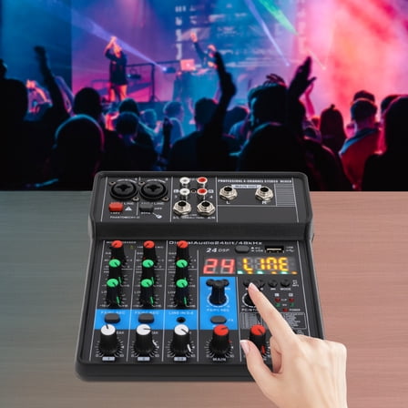 Black Mini 4-channel Audio DJ Mixer Console, Professional DJ Audio Mixer, 4-Channel DJ Controller Sound Mixer, 17*19.5*5cm/6.69*7.68*1.97 in