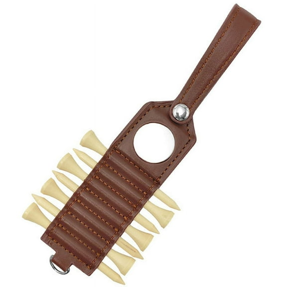 Golf Tee Storage Leather Holder , Set of 7, Including 7 Tee and Ball Tags,Golf Bag Accessories,Brown