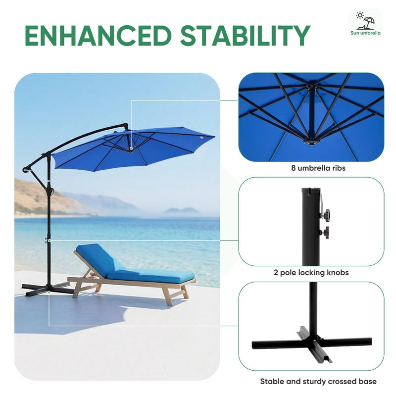 Gianna Outdoor Patio Umbrella, 10ft Offset Hanging Patio Umbrella with Aluminum Stand, 8 Ribs, UV Protection for Pool Garden Backyard Market, Blue