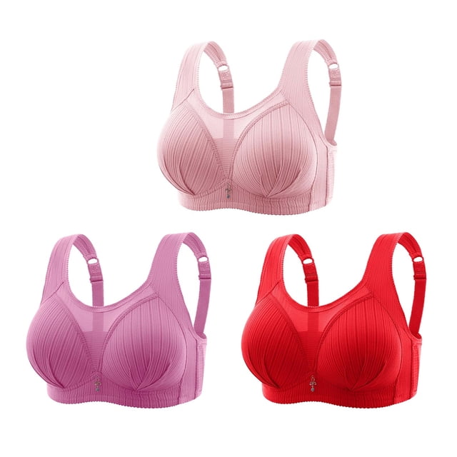 Timegard 3pc Bras for Women No Underwire Mesh Adjustable Strap Full Coverage Breathable Comfy Seniors Bra
