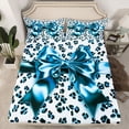 thumbnail image 2 of Feelyou Blue Bowknot Kid Full Size Sheets, Leopard Cheetah Print Bed Sheets, 4pcs, 2 of 7