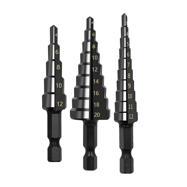 Juego de brocas escalonadas con ranura en de nitrógeno, 3 pieza cono , vástago hexagonal, perforación , abridor de agujeros Sunnimix broca de cono
