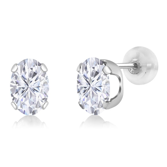 Gem Stone King 14K White Gold Stud Earrings Set Oval Near Colorless 1.80cttw Moissanite
