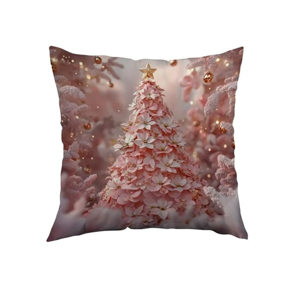 Cevemin Christmas Plush Pillow Cover 17.7x17.7 Inches - Festive Pink Decorative Pillow Case with Hidden Zipper for Sofa, Bedroom, Living Room Holiday Decor