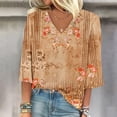 thumbnail image 2 of LEAVINGSUO Long Blouses for Women Women's Fashion V-Neck Three Quarter 3/4Sleeve T Shirt AutumnBlouse Tops Sweatshirt, 2 of 5