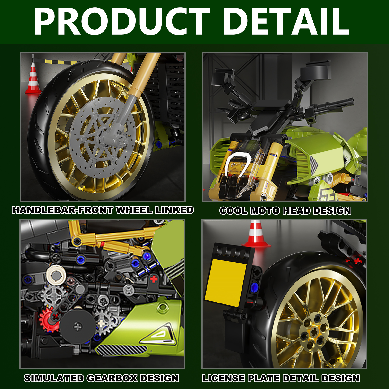 QOQ Motorcycle Building Block Toy Racing Roadster,1:5 Model Collectible Kits Motorcycle's Model Set and Technic for Boys & Adults (1018 Pieces)