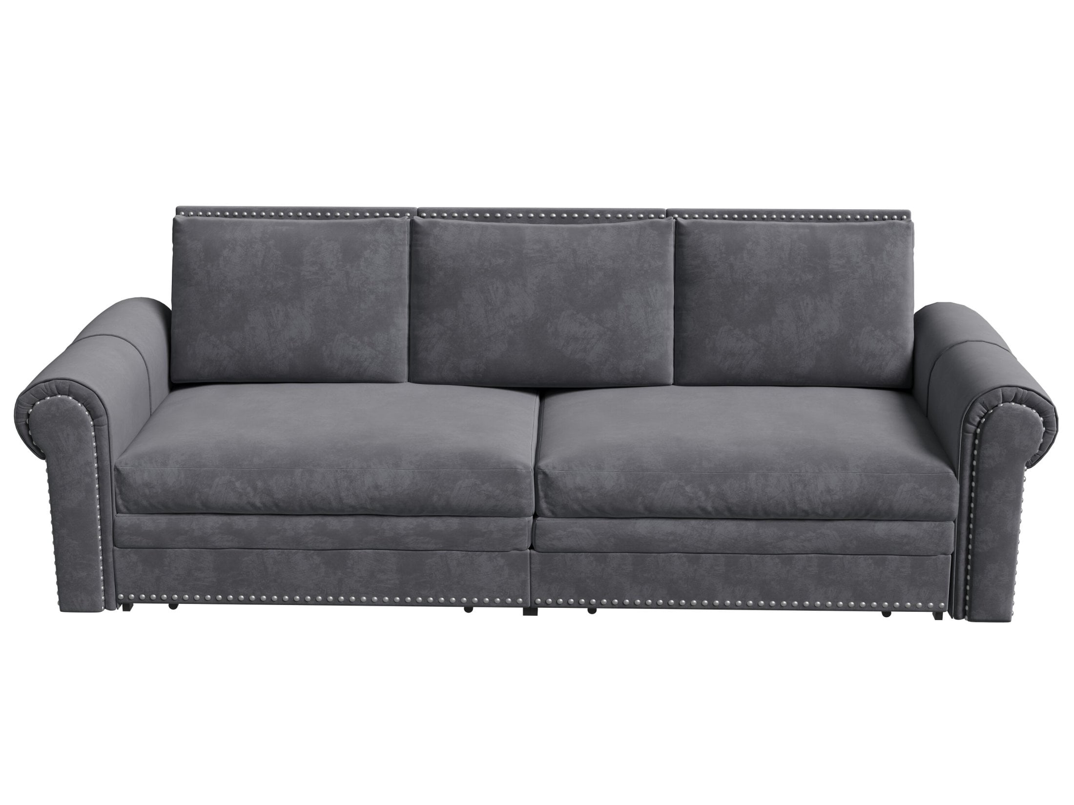 Noble House Lexair Velvet Chesterfield Pull Out Sofa Bed, 3-in-1 King Sleeper Couch with Nailheads & Rolled Arm, Grey