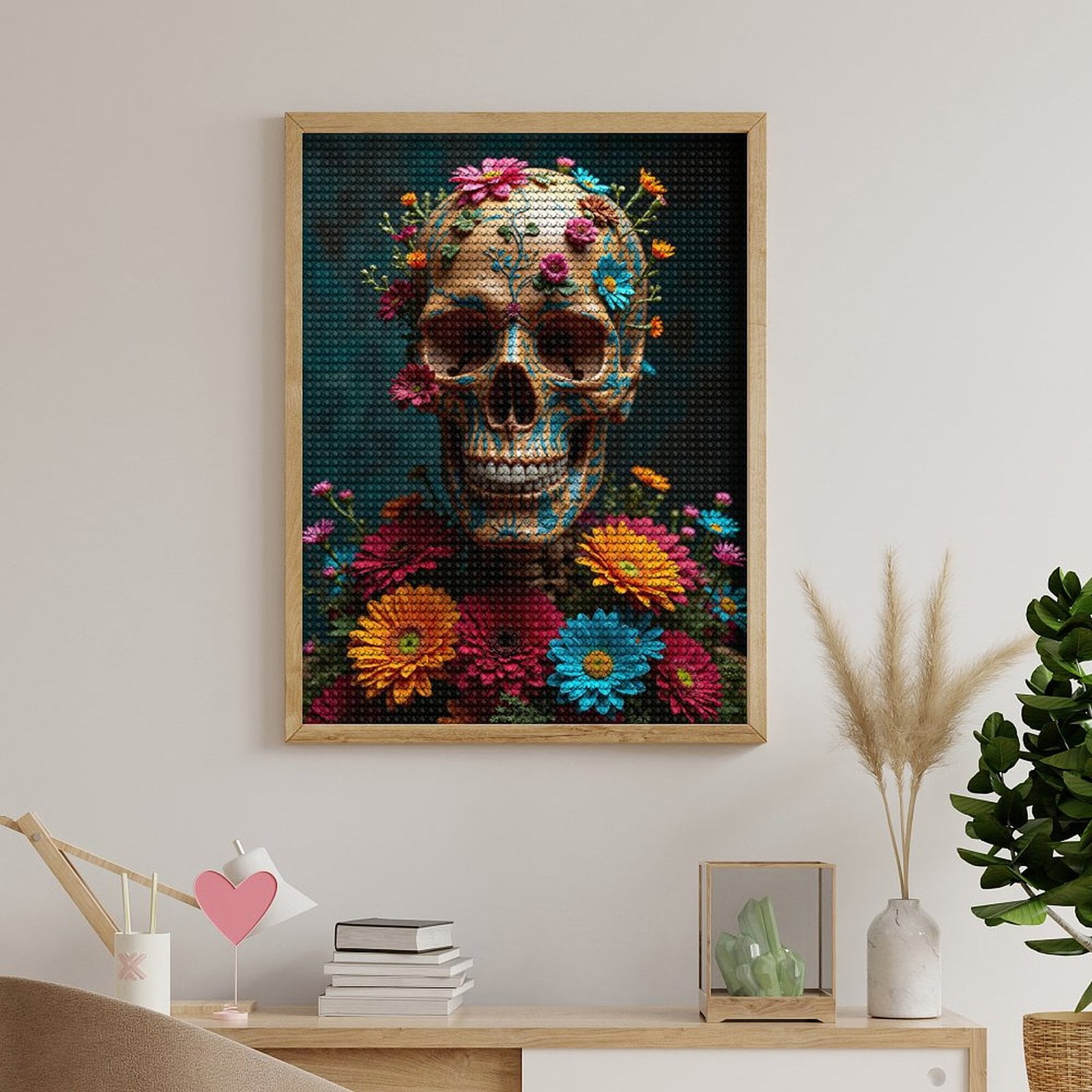 Diamond Art Kits for Adults, Floral Skull Art Vibrant Design 5D Diamond Painting Kits for Adults Beginners, DIY Full Drill Diamond Painting, Gem Art and Crafts 12x16