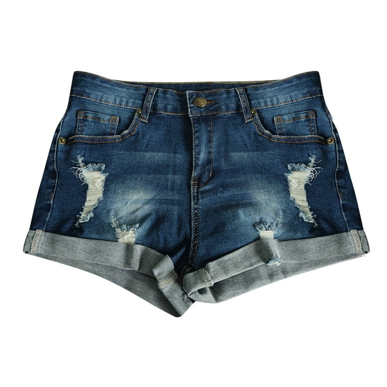 Aayomet Denim Shorts Women Women's Denim Shorts Frayed Hem Ripped Summer  Jeans Short Super Rip Hot Pants with Pockets Blue,XL 