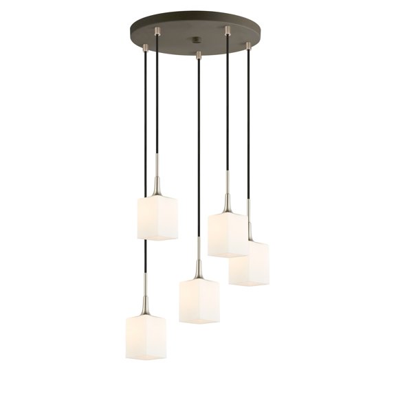 Woodbridge Lighting Chelsea 5Lt Square Cluster Pendant in Nickel/Bronze/Opal