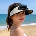 thumbnail image 3 of Beige Summer Straw Sun Hat With Solar Powered Fan Polyester Mesh Visor Cap For Outdoor Travel 22.0X4.7X3.9 In, 3 of 7