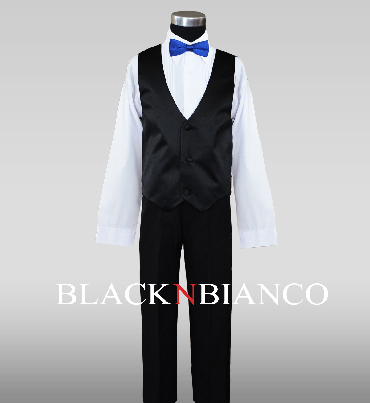 Boys Tuxedos in Black with Royal Blue Bow Tie and Black Bow Tie - image 4 of 5