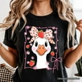 thumbnail image 2 of Coquette Goose with Strawberry Bow T-Shirt, Navy, Black and White Cute Tee, 2 of 11