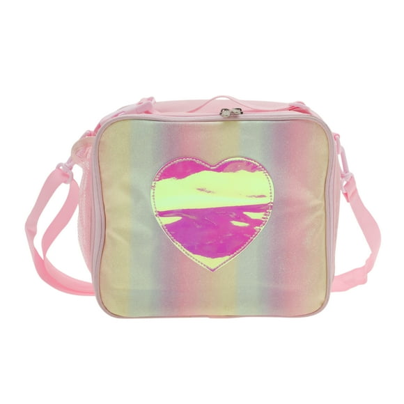 Bolsas de almuerzo portátil de patrón de corazón de 1 pieza en rosa