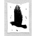 thumbnail image 1 of Black Crow Tapestry, Grunge Hand Drawn Ink Sketch of Flying Bird Gothic Art Paint Drops, Wall Hanging for Bedroom Living Room Dorm Decor, 60W X 80L Inches, Charcoal Grey and White, by Ambesonne, 1 of 2