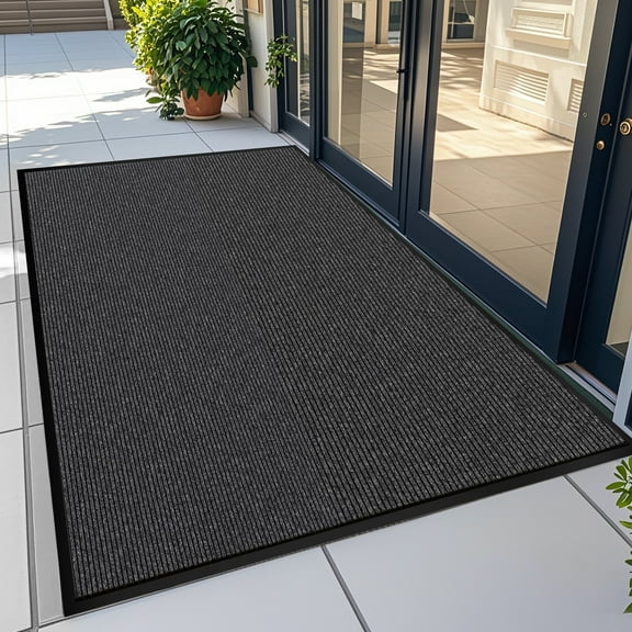 71" x 48" (6' x 4') Extra Large Front Door Mat | Heavy Duty Commercial Industrial Rug | Low Profile Indoor Outdoor Entryway Mat | Gray | Welcome Entrance Mat for Home Office, Dark Gray