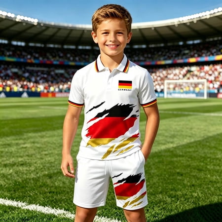 HAYIMI Child Boys Outfit Sets German Style Short Sleeve Button Up Outfit For Casual Everyday With Classic Comfort And Knit Lapel Clothes Sets White