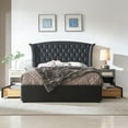thumbnail image 3 of Luxurious Upholstered Wingback Storage Platform Bed with 60 inch High Headboard, Premium Linen, Dual Storage Drawers, and Sprung Slats-QUEEN INK BLUE, 3 of 10