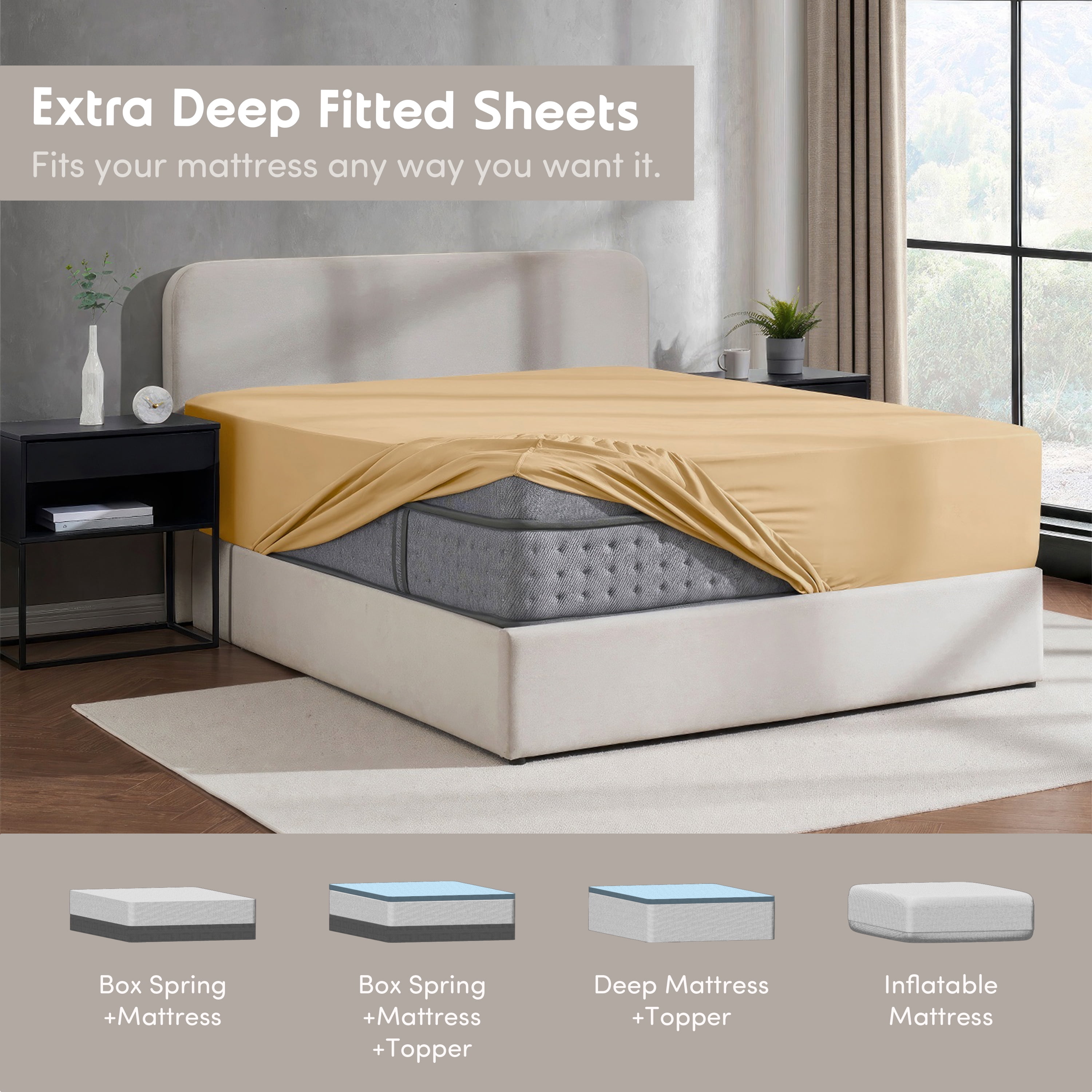 Lammaloe 2 Pack Extra Deep Pocket Twin XL Fitted Sheet Only, Fits 18" to 24" Mattress, Soft Microfiber Fitted Bed Sheet, Camel Gold