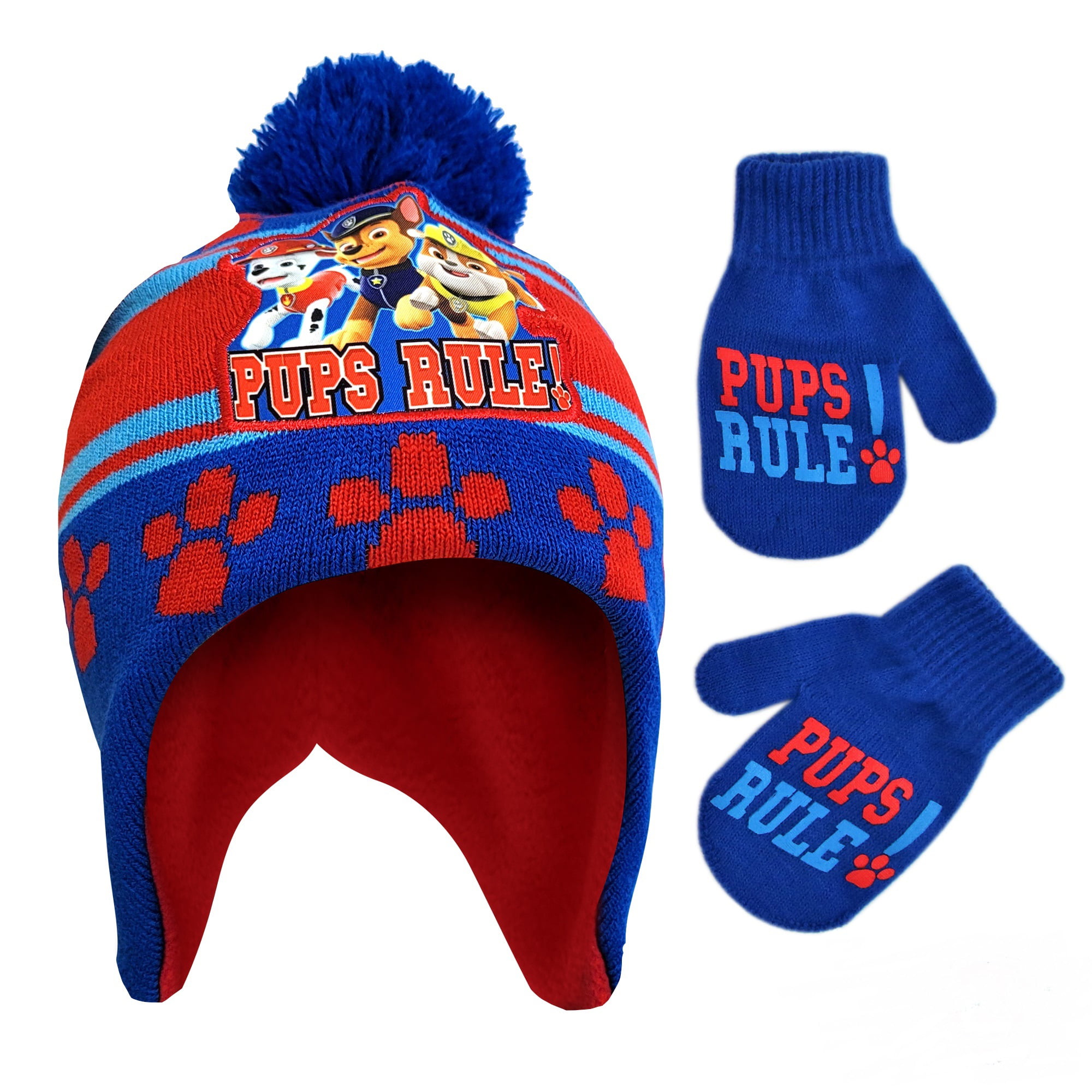 Paw Patrol Knitted Blue Navy Winter Hat & Gloves Set Toddlers Boys One Size 