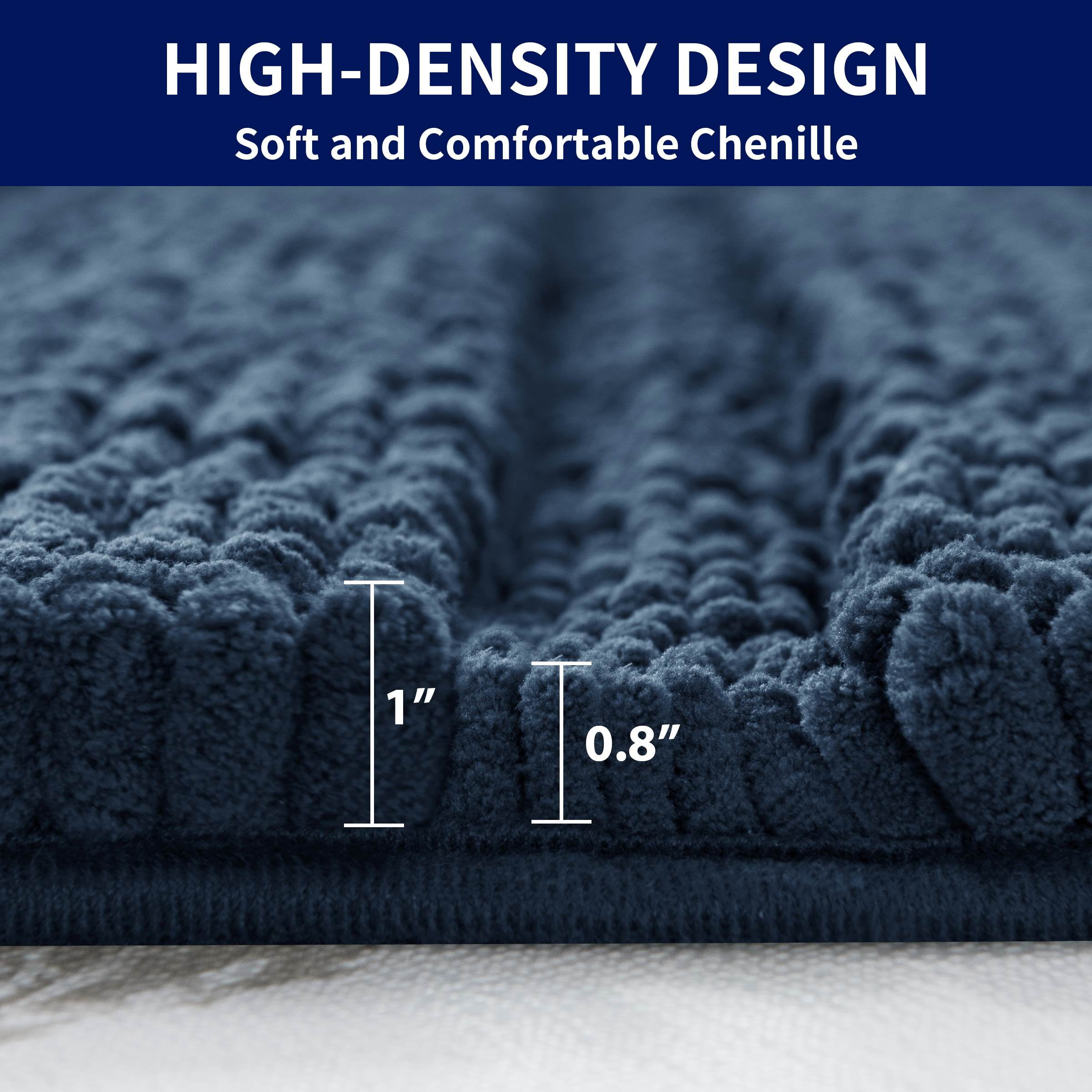 Subrtex Bathroom Rugs Non-Slip Chenille Soft Striped Plush Bath Mat (Navy, 24"x60")