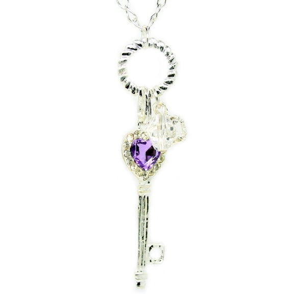 KATGI Fashion 18K White Gold Plated Heart and Key Austrian Crystal Pendant Necklace