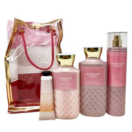 Bath & Body Works Champagne Toast Gift Bag Set - Fine Fragrance Mist, Shower Gel, Body Lotion, Shea Butter Hand Cream