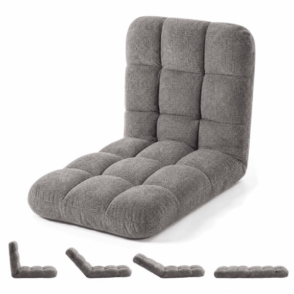 Folding Floor Chair with Back Support Cozy Video Gaming Chairs, Adjustable Position Metal Support Floor Lounger Foldable Lazy Sofa Bed Meditation Chair for Adult Brown/Dark Gray/Black