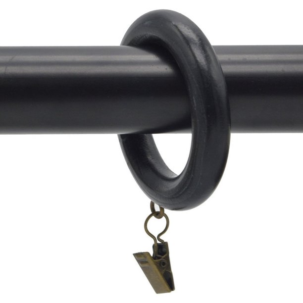 Urbanest Set of 7, 1 7/8" Diameter Wood Curtain Rings With Clips, Black