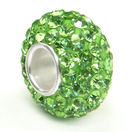 Sterling Silver Monkey Charm - Peridot Green Crystal Ball Bead Sterling Silver Charm Fits Pandora Chamilia Biagi Trollbeads European Bracelet