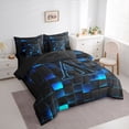 thumbnail image 2 of Erosebridal Black Blue Futuristic Cubes Bedding Comforter Set 7-Piece For Boys Girls,Teens A Personalized Initial King Bedding Sets,Black Reversible, 2 of 6