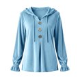 thumbnail image 3 of cocolona Plus Size Velvet Hooded Sweatshirts for Women Button Down V Neck Long Sleeve Hoodies Ruffle Cuff Pleated Fall Winter Tops, 3 of 4