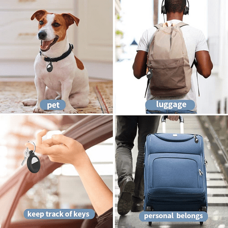 Silicone Airtag Case with Keyring 4-Pack Airtag Holder Lightweight Protector Dog Collar Accessories Protective Case for Apple Finder Tracker Air Tag Anti-Loss, Black/Blue/White/Transparent