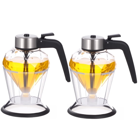 2 Pcs Glass Oil Dispensers, 6.76 fl oz / 200 ml Cooking Oil Dispenser with Stand, No Drip Honey Dispenser, Diamond-Cut Cruet for Kitchen, Olive, Vinegar, Sauce