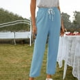 thumbnail image 4 of XFLWAM Womens Beach Pants Capris Casual Comfy Pants Solid Color Summer Joggers High Waist Drawstring Lightweight Trousers, 4 of 7