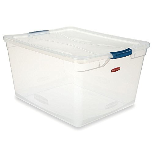 Rubbermaid Clever Store Latching Storage Tote Container, Clear, 71-quart (FG3Q3200CLMCB)