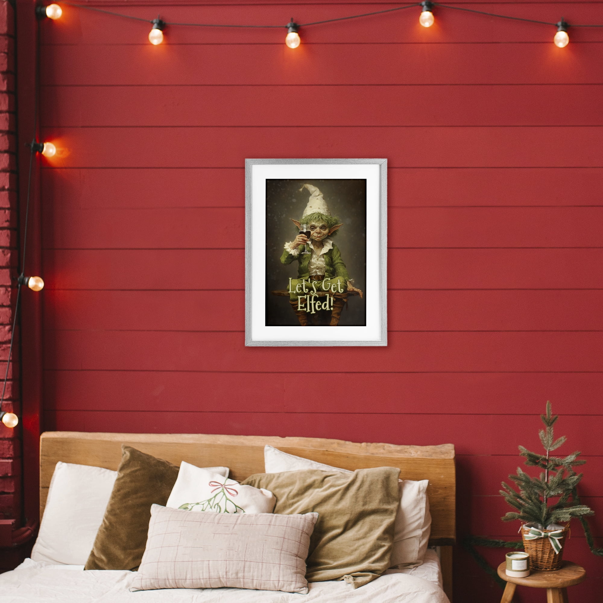 Stupell Industries Let's Get Elfed Gray Framed Print Under Glass, design by Tina LeCour
