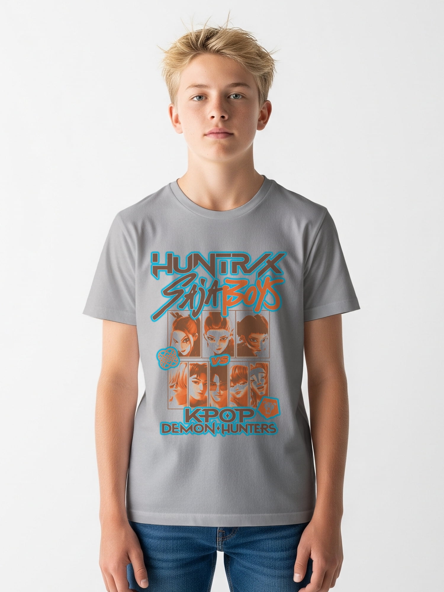 K-Pop Demon Hunters Boys' Graphic 2-Piece Set T-Shirts, Platinum Silver and Charcoal Dust, Sizes 4-18