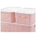 thumbnail image 3 of Miangastore Stackable Plastic Storage Box Hollow Out Delicate Retro Pattern Storage Basket with Lid for Clothes Cosmetics Papers Toys - Small Size(Pink), 3 of 8