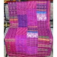 thumbnail image 5 of Marusthali Indian Silk Patchwork Kantha Quilts Handmade Twin Quilt Indian Silk Sari Kantha Quilted Quilt Cover Old Bohemian Vintage Patola Quilt, 5 of 6