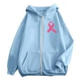 thumbnail image 4 of Women Sherpa Lined Sweatshirt for Cancer Awareness 2025 Fall Zip Pullover Oversized Crew Neck Hoodies Fashion Outfits Winter Clothing (Light Blue, L), 4 of 6