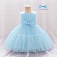 thumbnail image 2 of Ruyang Toddler Baby Tulle Dress Bow Flower Print Pleated Smocked Dresses Elegant Cute Ruffles Sleeve Summer Casual Dresses, 2 of 9
