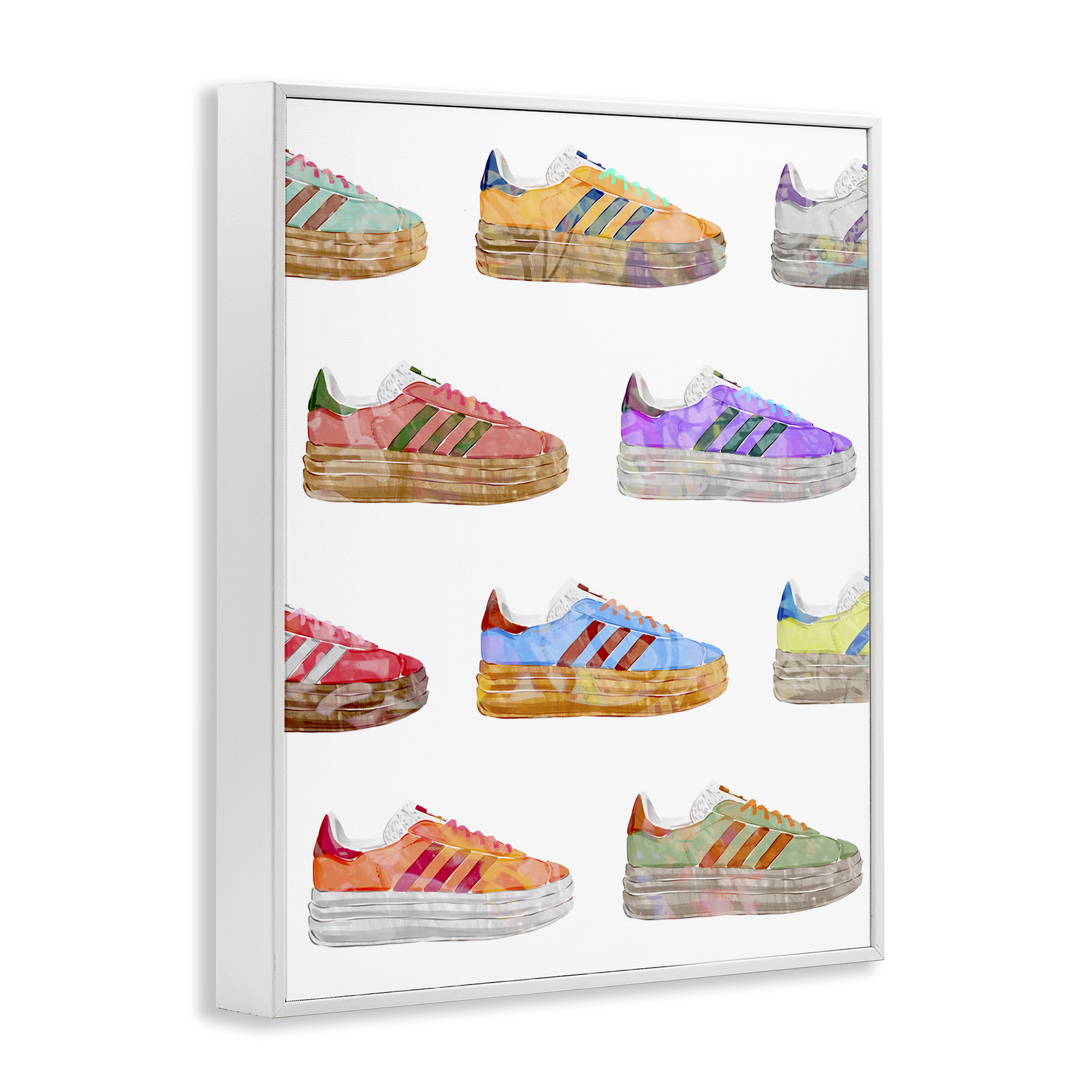 Stupell Industries Various Striped Sneakers Beauty & Fashion Painting White Framed Art Print Wall Art, 11 x 14