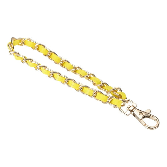 Uxcell Chain Wristlet Strap, 7" Leather Chain Wrist Lanyard Hand Strap Replacement with Metal Buckles for DIY Keychain Purse Wallet Clutch Bags Handbag Phone Case, Gold-Yellow