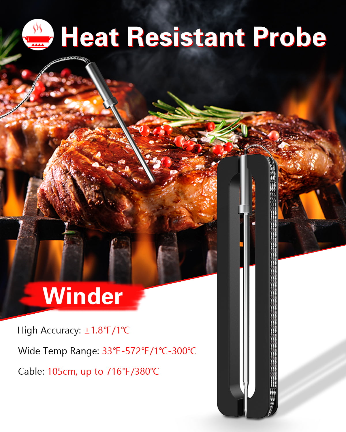 TEMPWISE MEAT THERMOMETER Truly Wire-free BBQ Thermometer, Bluetooth 5 –  Tempwise