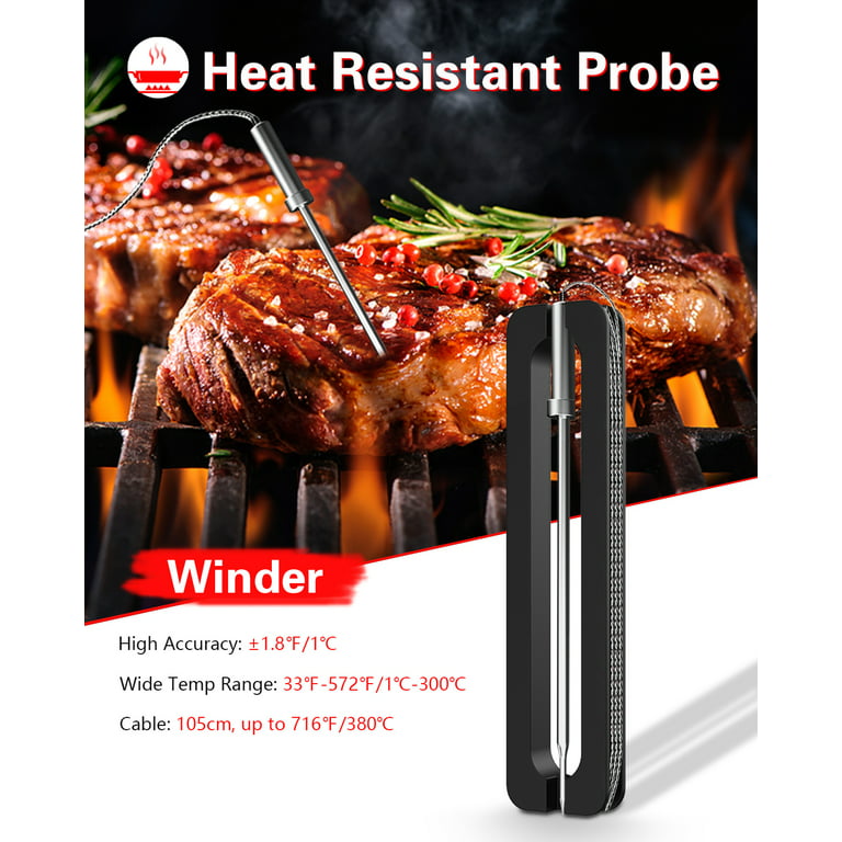 Smart Meat Thermometer with Bluetooth, 100ft Wireless Range for